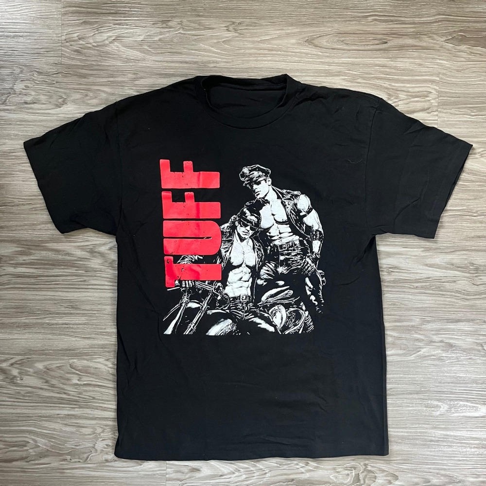Tuff Biker Graphic T-Shirt Black Tom of Finland Style Leather Men Art Tee